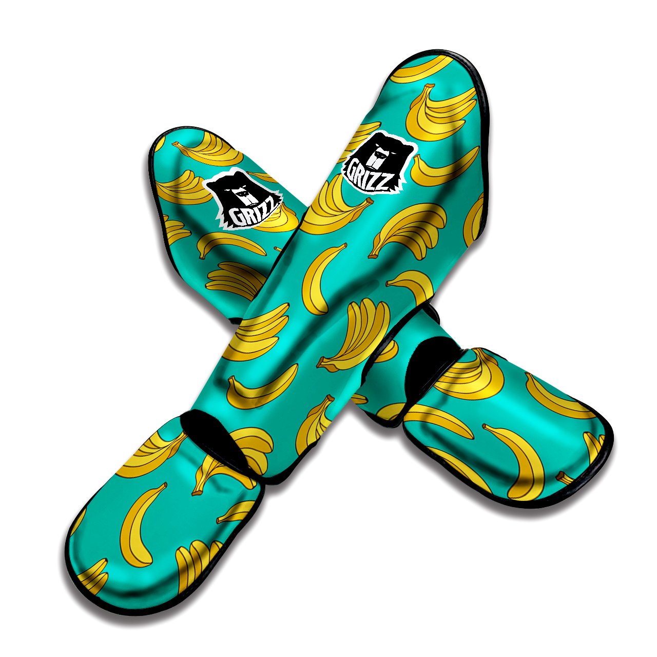 Yellow Banana Print Pattern Muay Thai Shin Guards-grizzshop