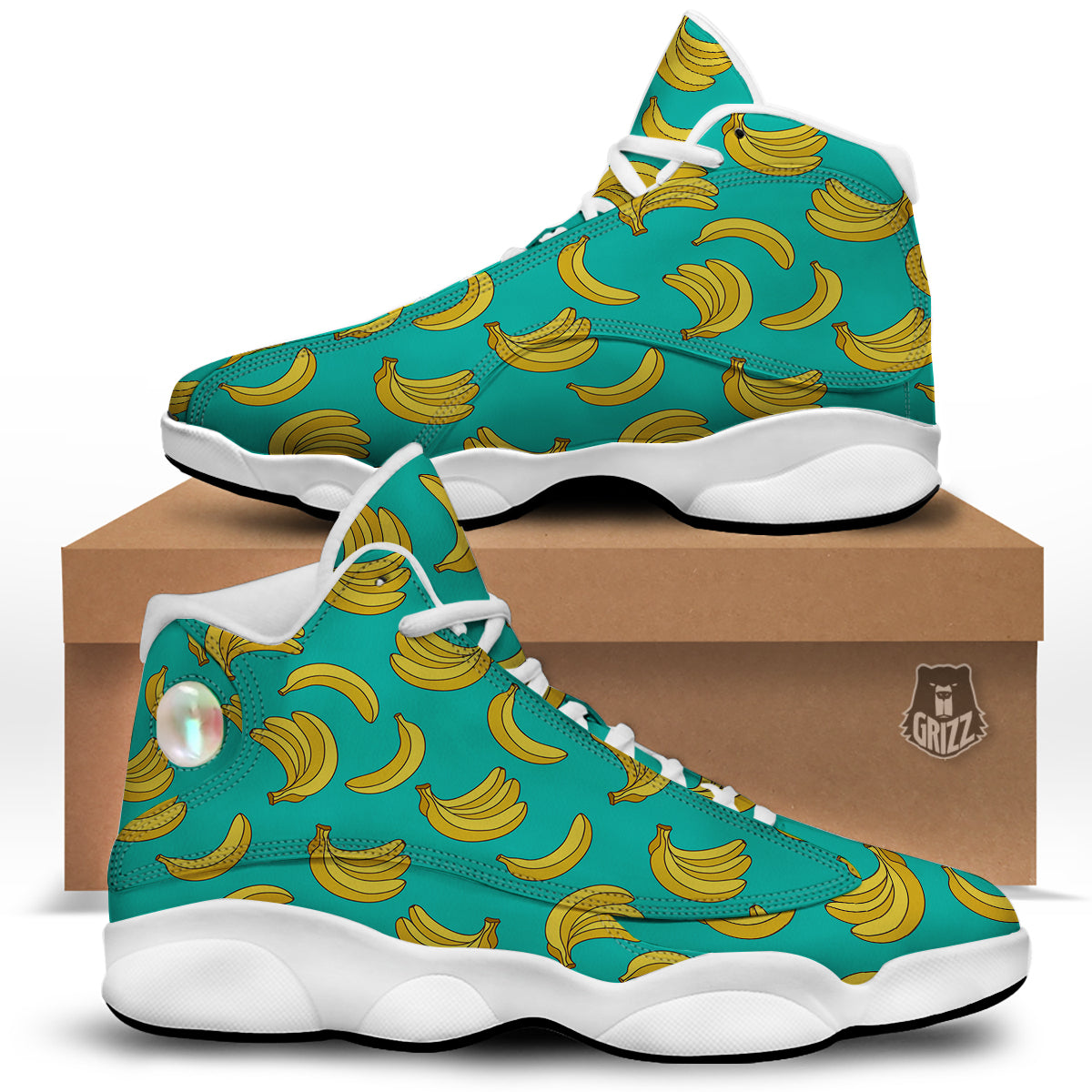 Yellow Banana Print Pattern White Basketball Shoes-grizzshop
