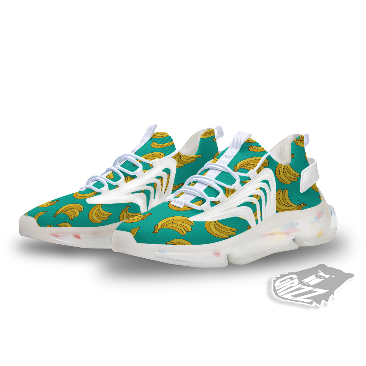 Yellow Banana Print Pattern White Gym Shoes-grizzshop
