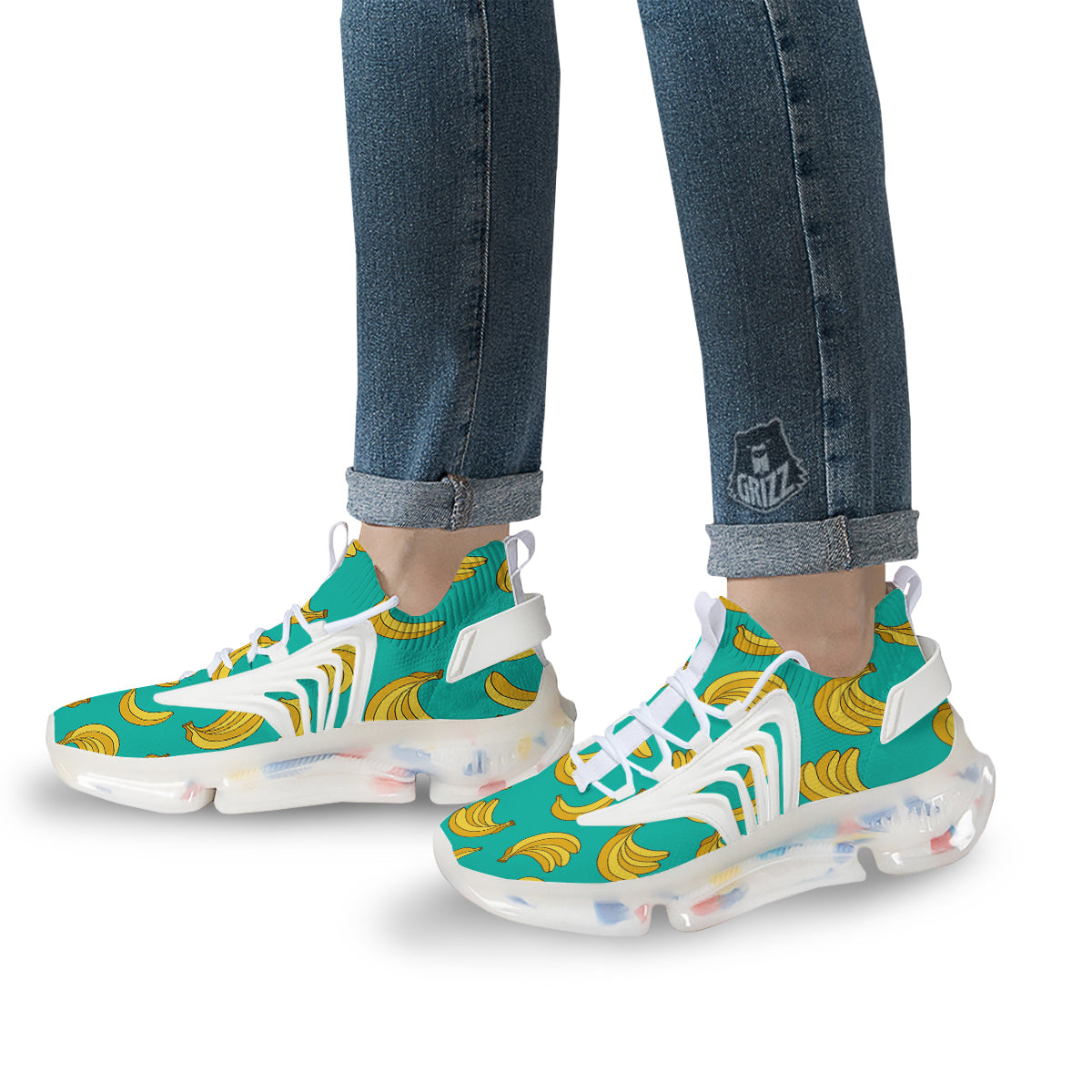 Yellow Banana Print Pattern White Gym Shoes-grizzshop