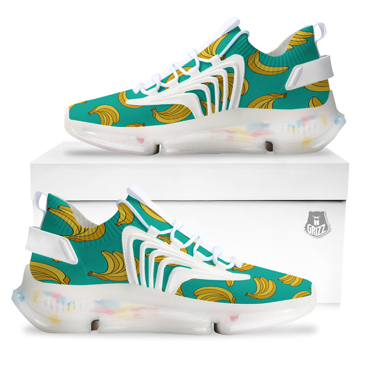 Yellow Banana Print Pattern White Gym Shoes-grizzshop