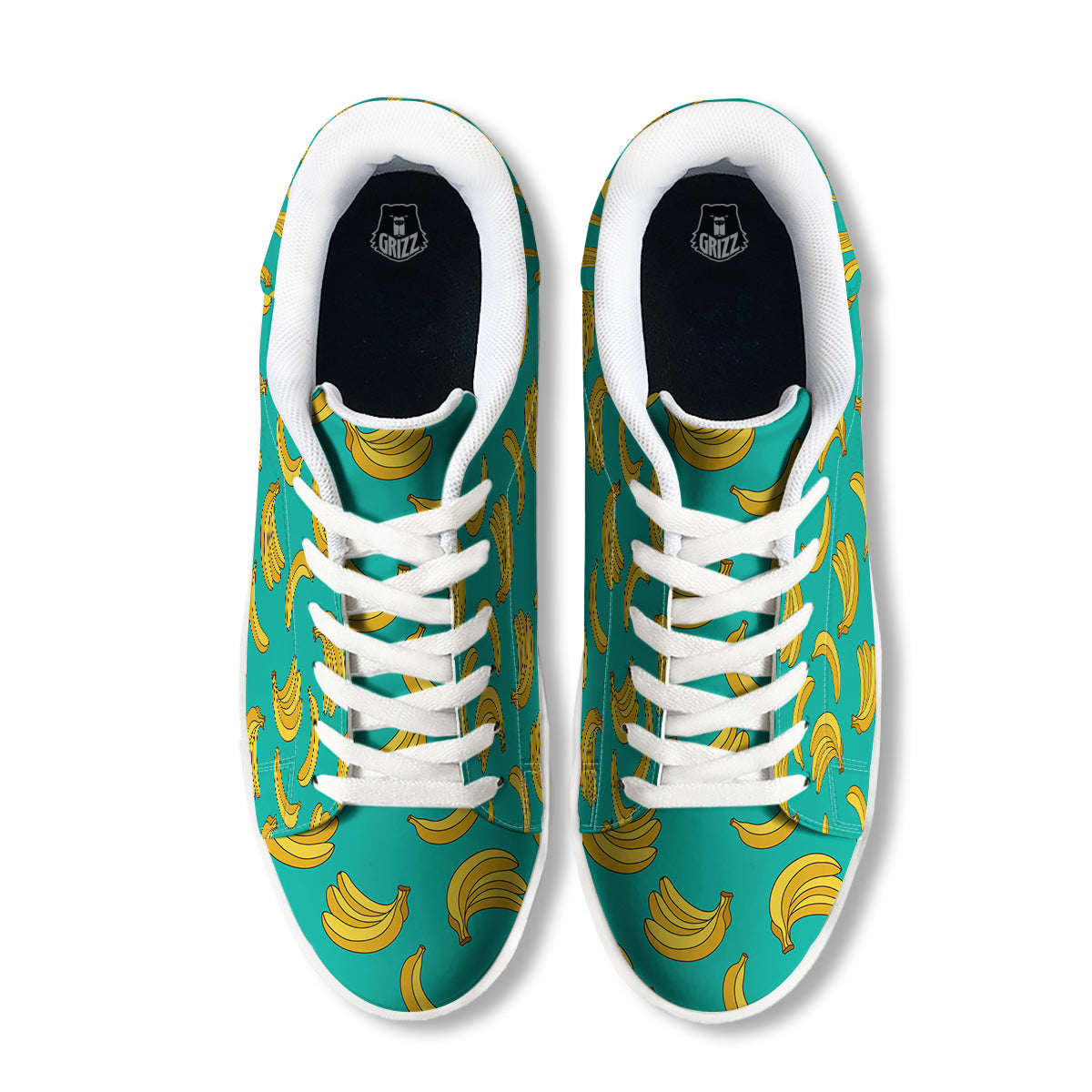 Yellow Banana Print Pattern White Low Top Sneakers-grizzshop