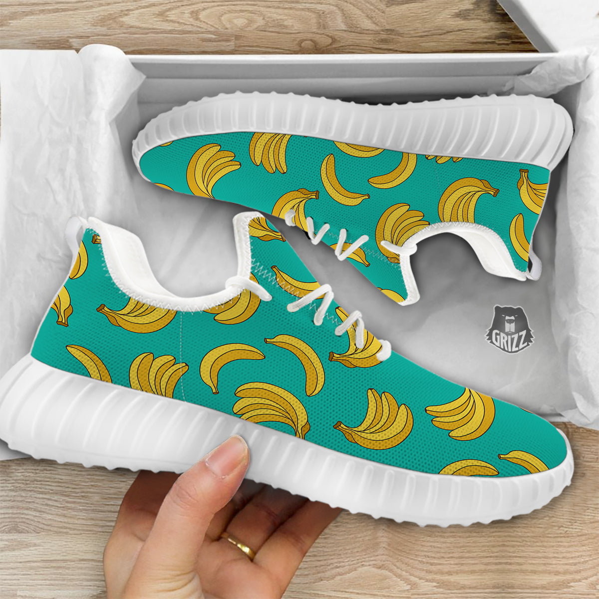 Yellow Banana Print Pattern White Walking Shoes-grizzshop