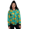 Yellow Banana Print Pattern Women's Bomber Jacket-grizzshop