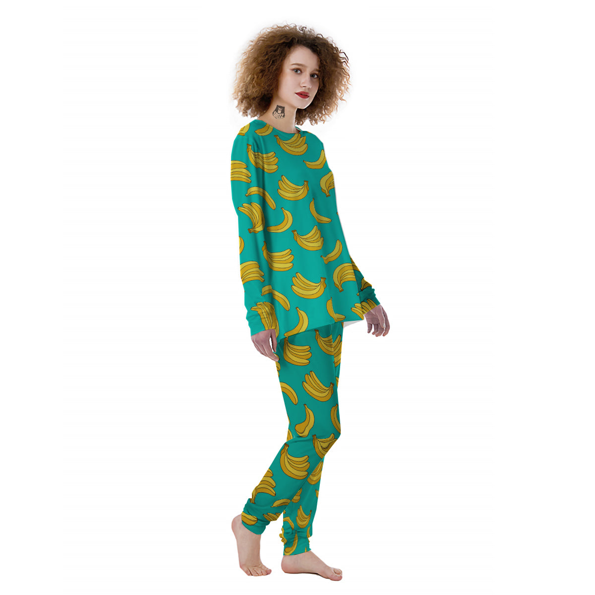 Yellow Banana Print Pattern Women's Pajamas-grizzshop