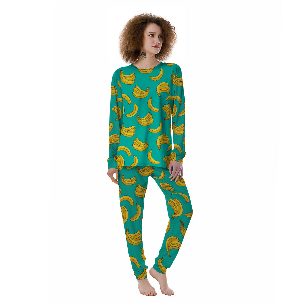 Yellow Banana Print Pattern Women's Pajamas-grizzshop