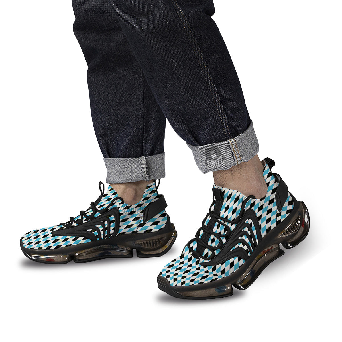 Yellow Black And Blue Argyle Print Black Gym Shoes-grizzshop
