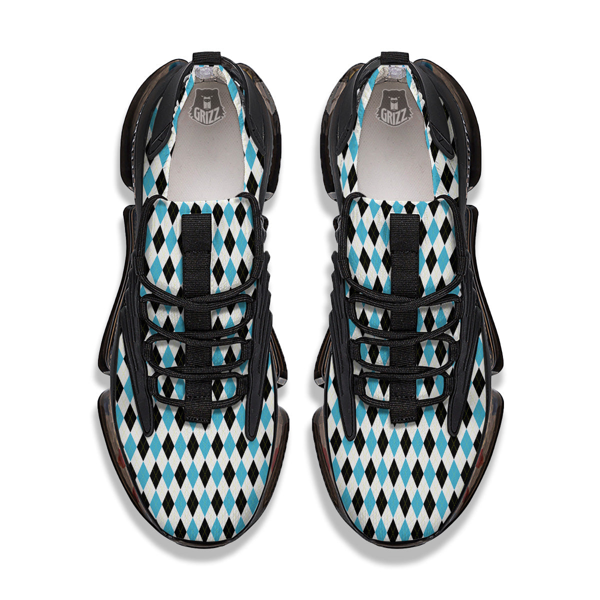 Yellow Black And Blue Argyle Print Black Gym Shoes-grizzshop