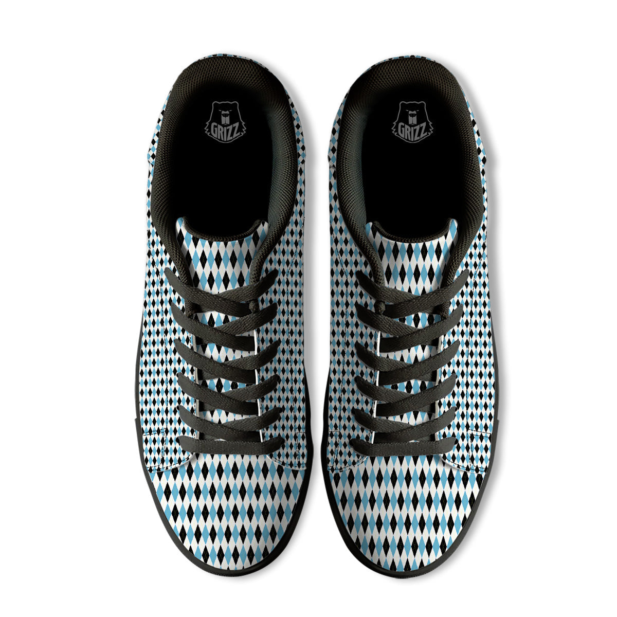 Yellow Black And Blue Argyle Print Black Low Top Sneakers-grizzshop
