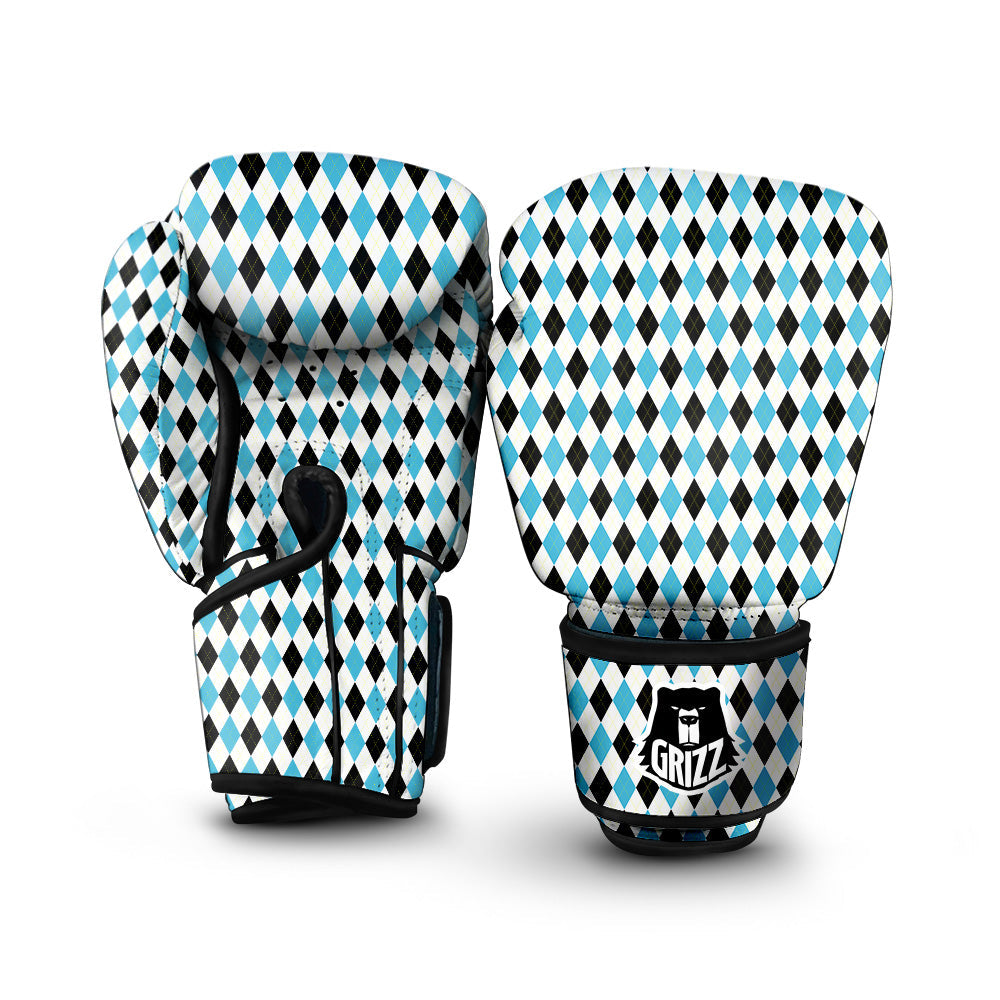 Yellow Black And Blue Argyle Print Boxing Gloves-grizzshop