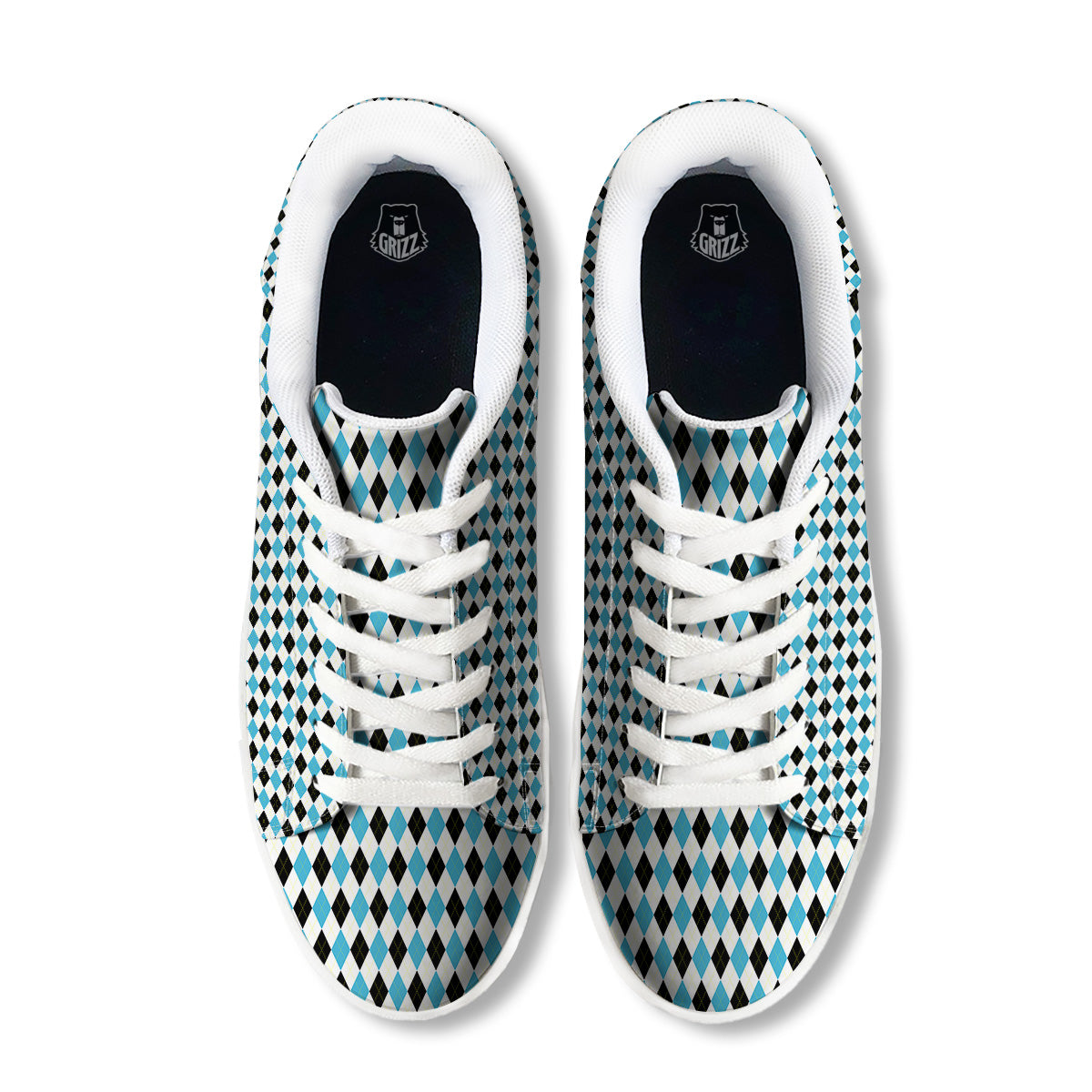 Yellow Black And Blue Argyle Print White Low Top Sneakers-grizzshop