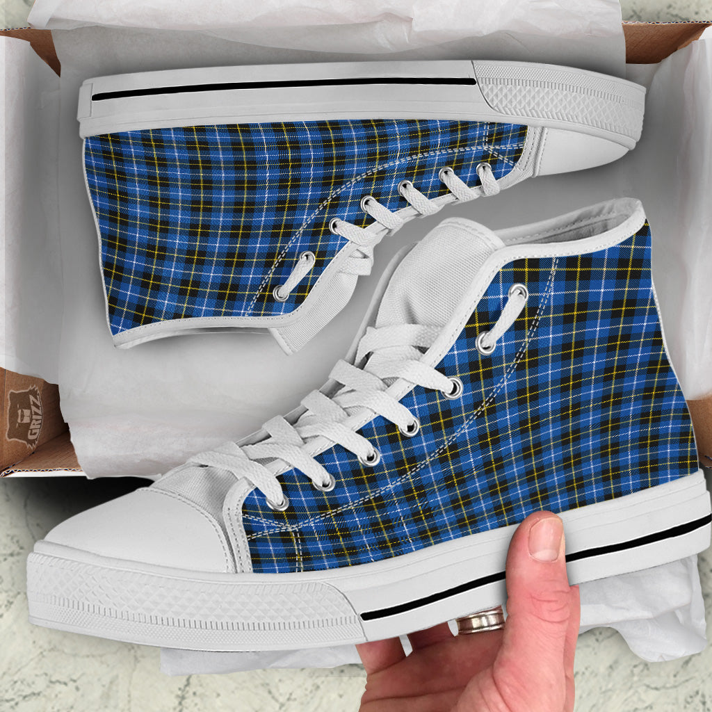 Yellow Blue And Black Tartan Print White High Top Shoes-grizzshop