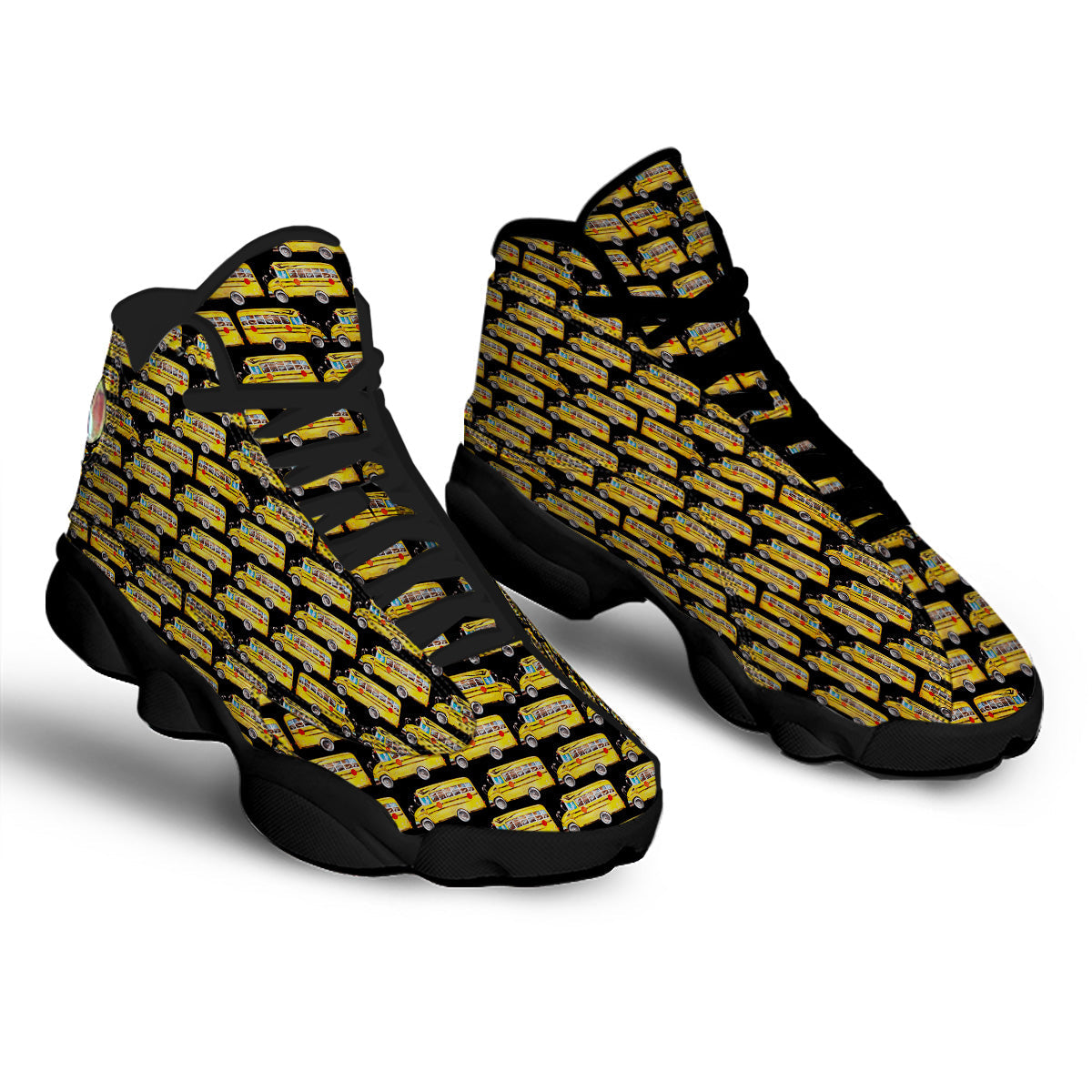 Yellow Bus Print Pattern Black Basketball Shoes-grizzshop