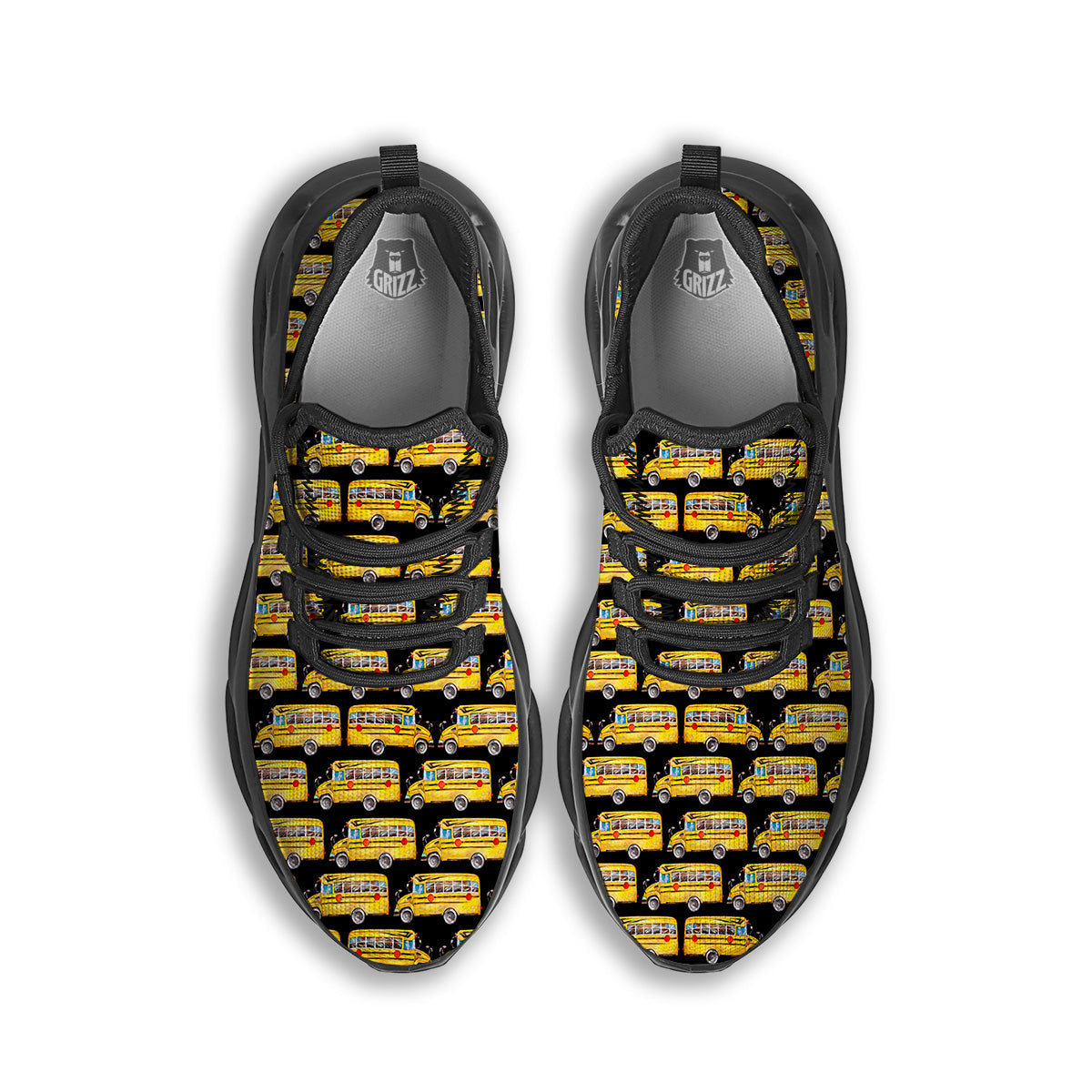 Yellow Bus Print Pattern Black Running Shoes-grizzshop