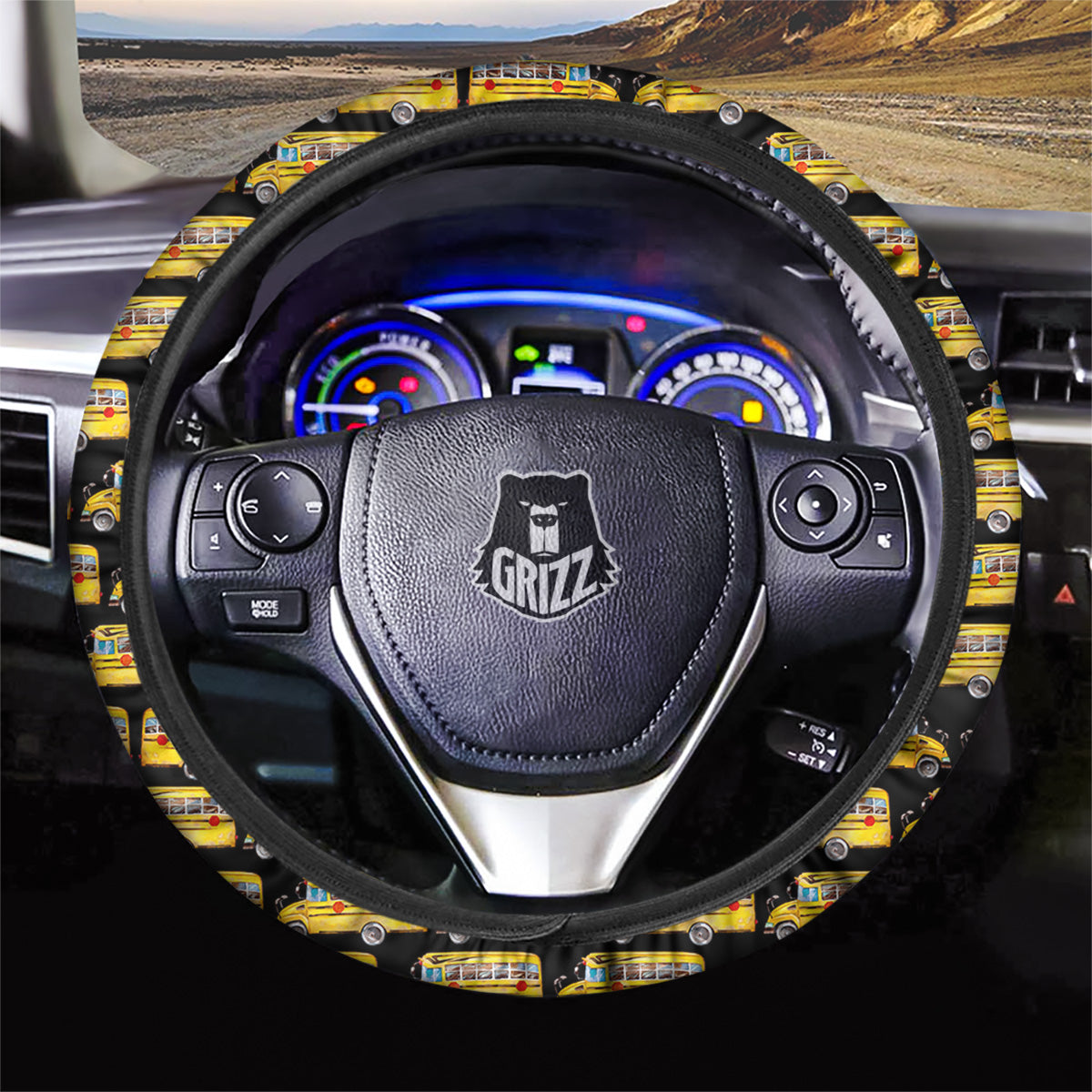 Yellow Bus Print Pattern Car Steering Wheel Cover-grizzshop