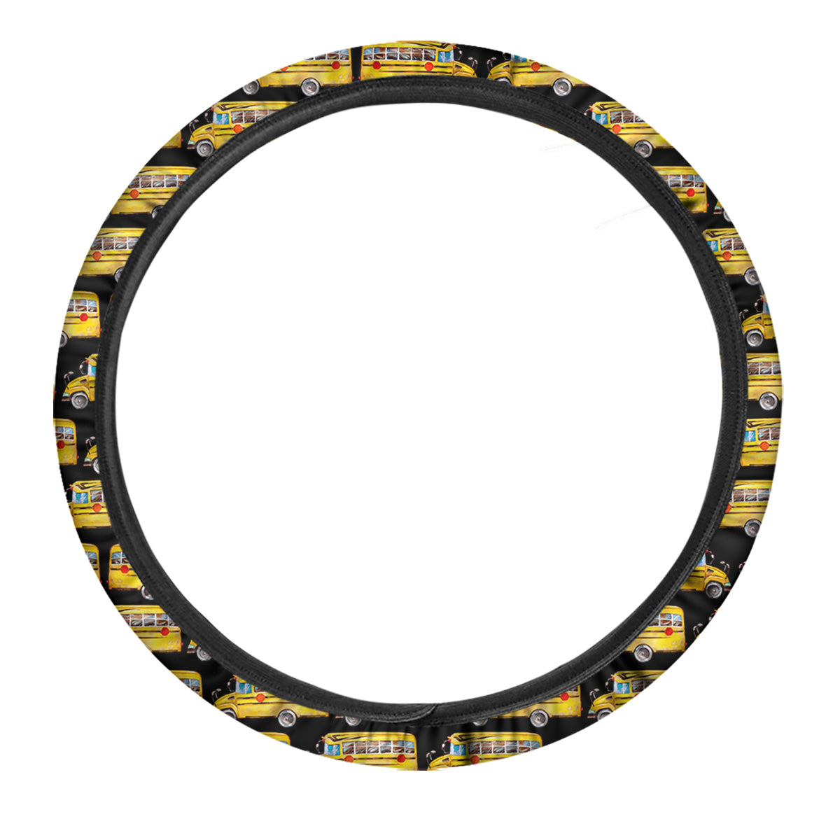 Yellow Bus Print Pattern Car Steering Wheel Cover-grizzshop