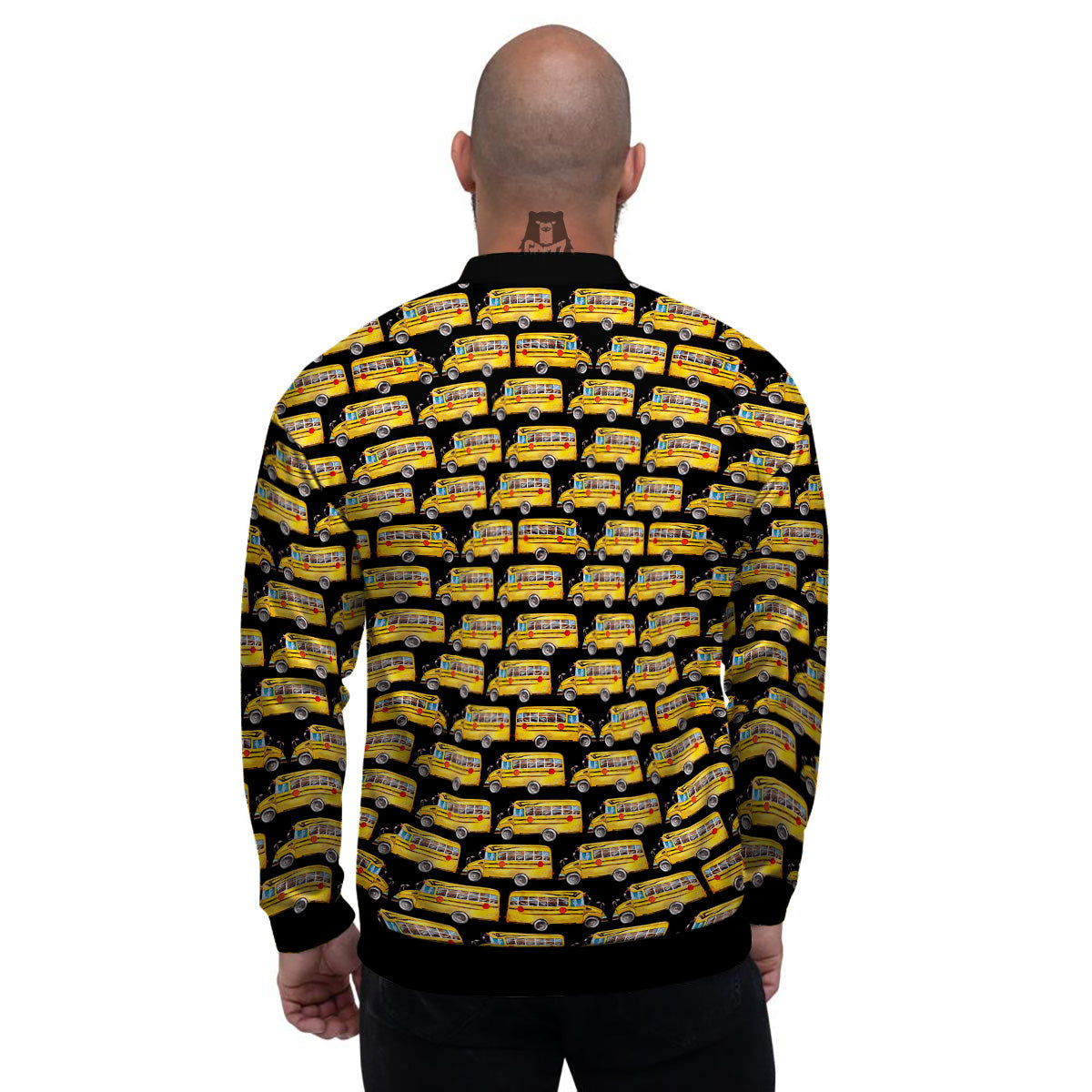 Yellow Bus Print Pattern Men's Bomber Jacket-grizzshop