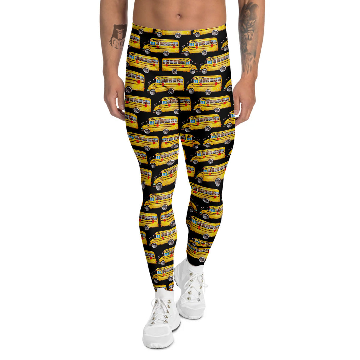 Yellow Bus Print Pattern Men's Leggings-grizzshop