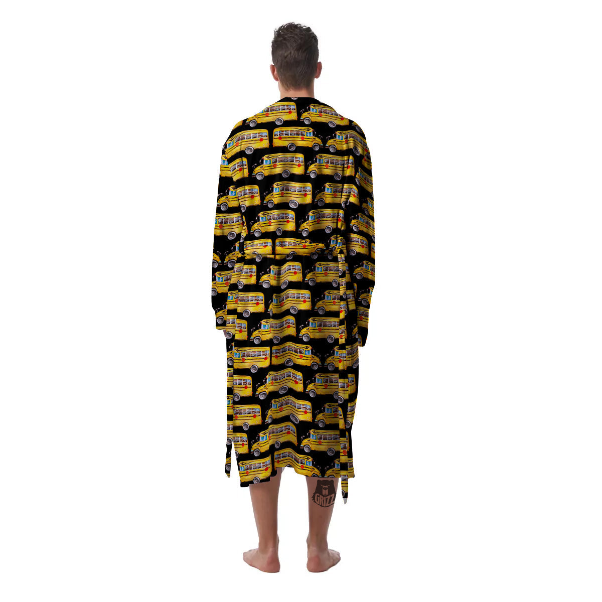 Yellow Bus Print Pattern Men's Robe-grizzshop