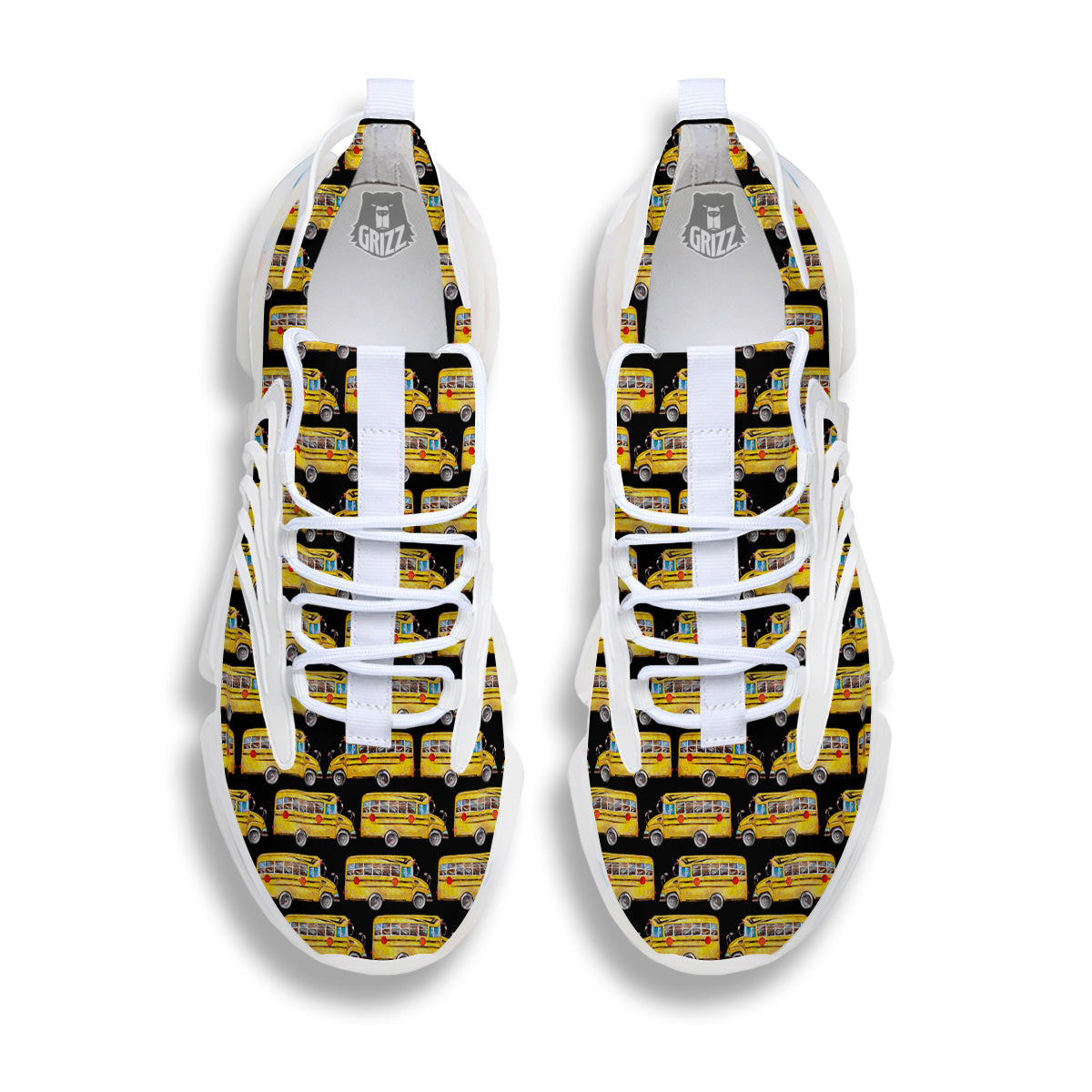 Yellow Bus Print Pattern White Gym Shoes-grizzshop