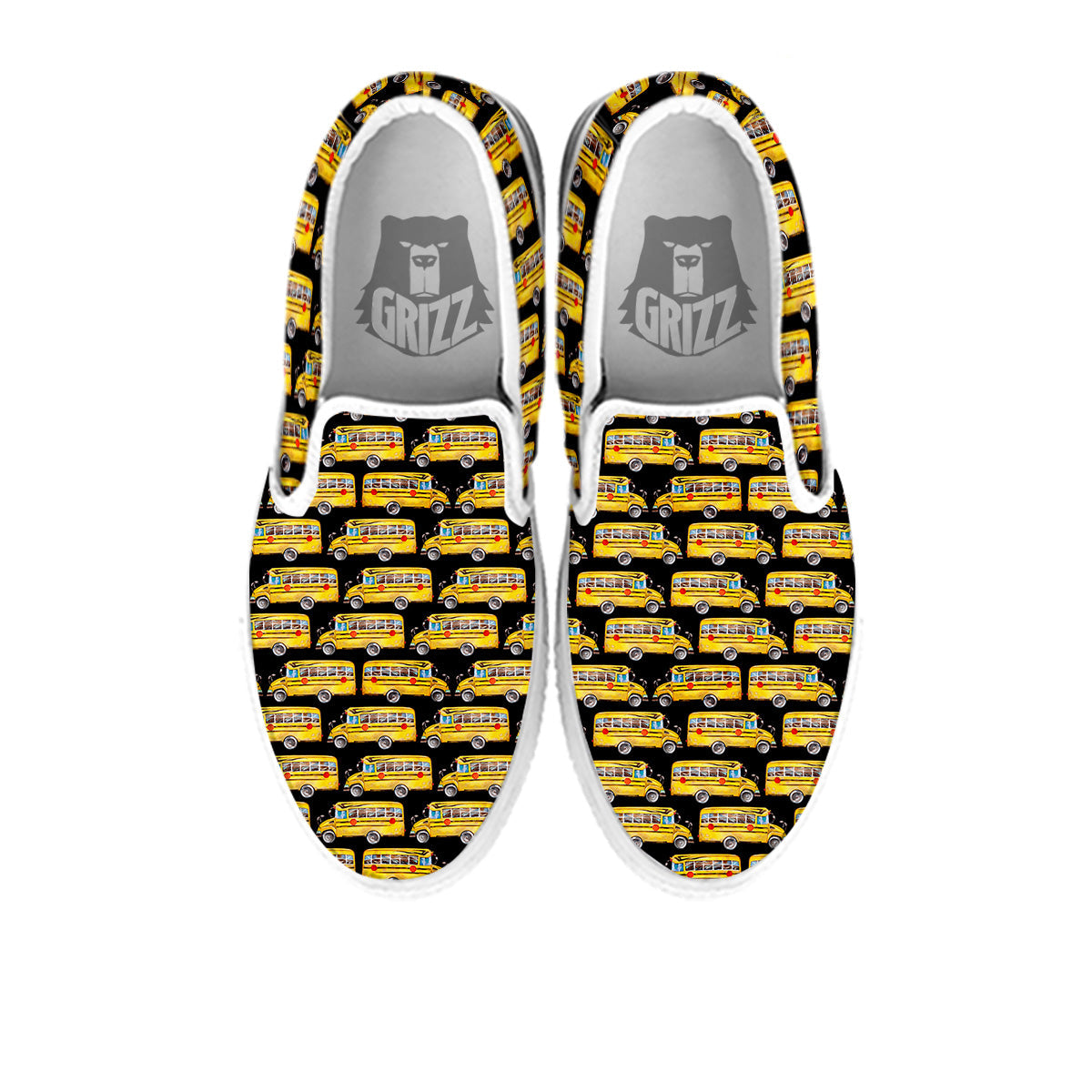Yellow Bus Print Pattern White Slip On Shoes-grizzshop