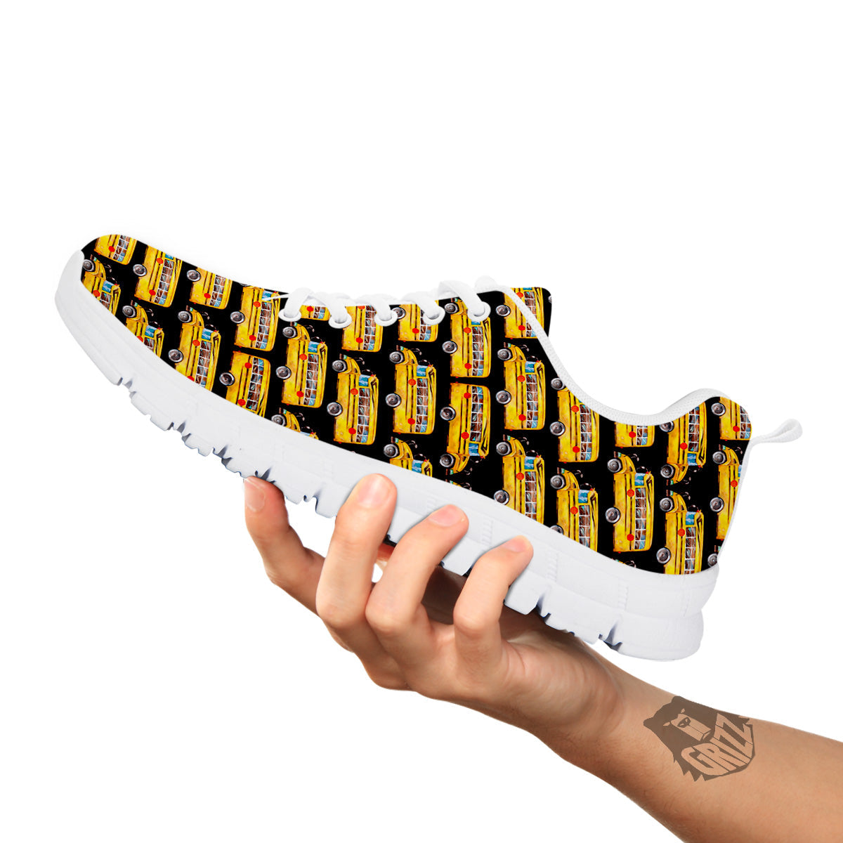 Yellow Bus Print Pattern White Sneaker-grizzshop