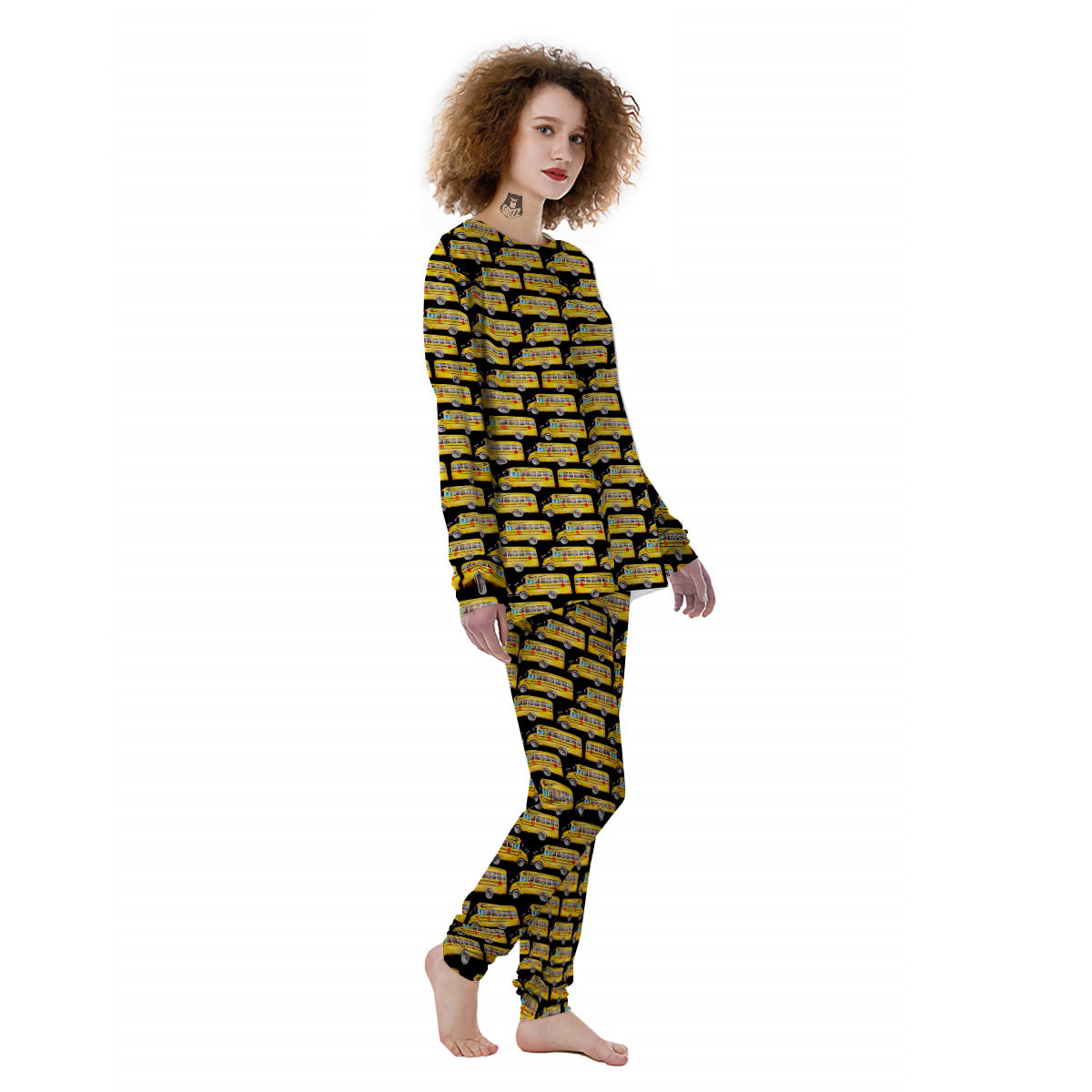 Yellow Bus Print Pattern Women's Pajamas-grizzshop