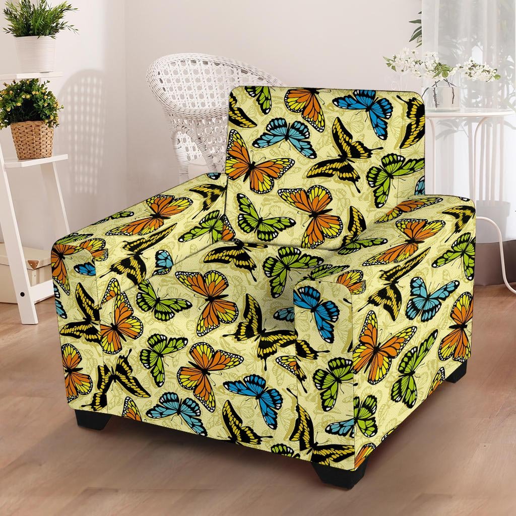 Yellow Butterfly Pattern Print Armchair Cover-grizzshop