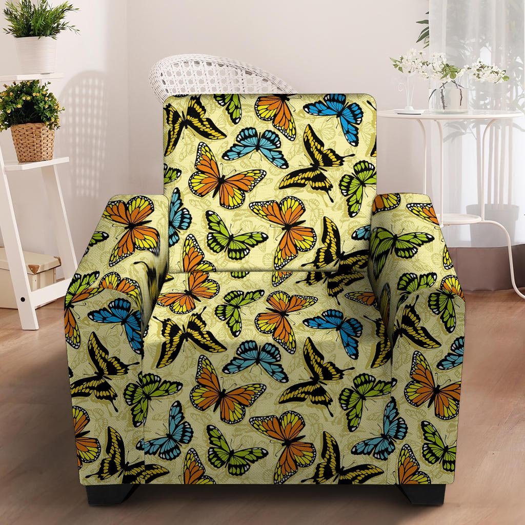 Yellow Butterfly Pattern Print Armchair Cover-grizzshop