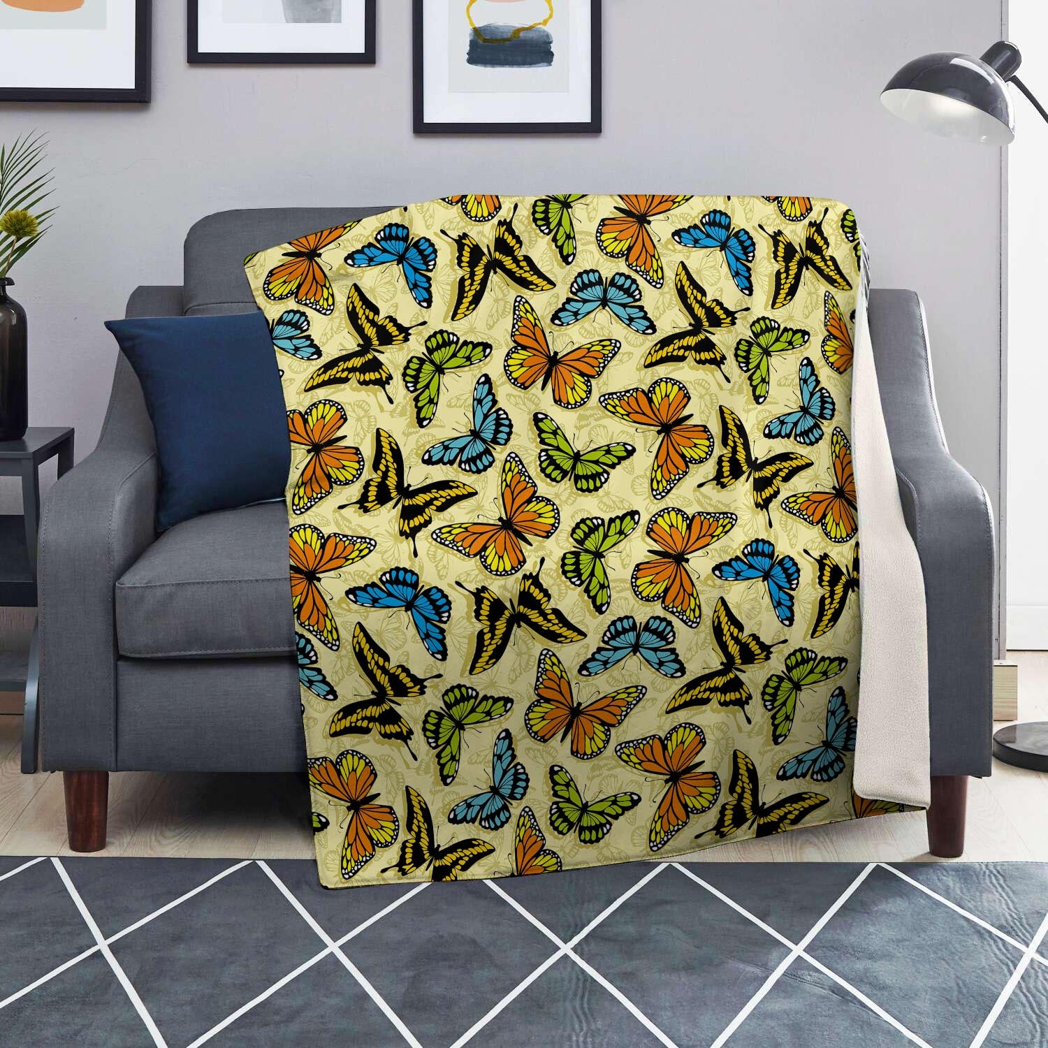 Yellow Butterfly Pattern Print Blanket-grizzshop