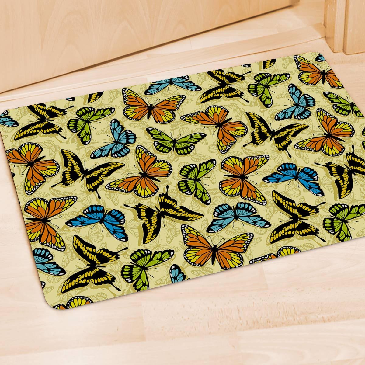 Yellow Butterfly Pattern Print Door Mat-grizzshop