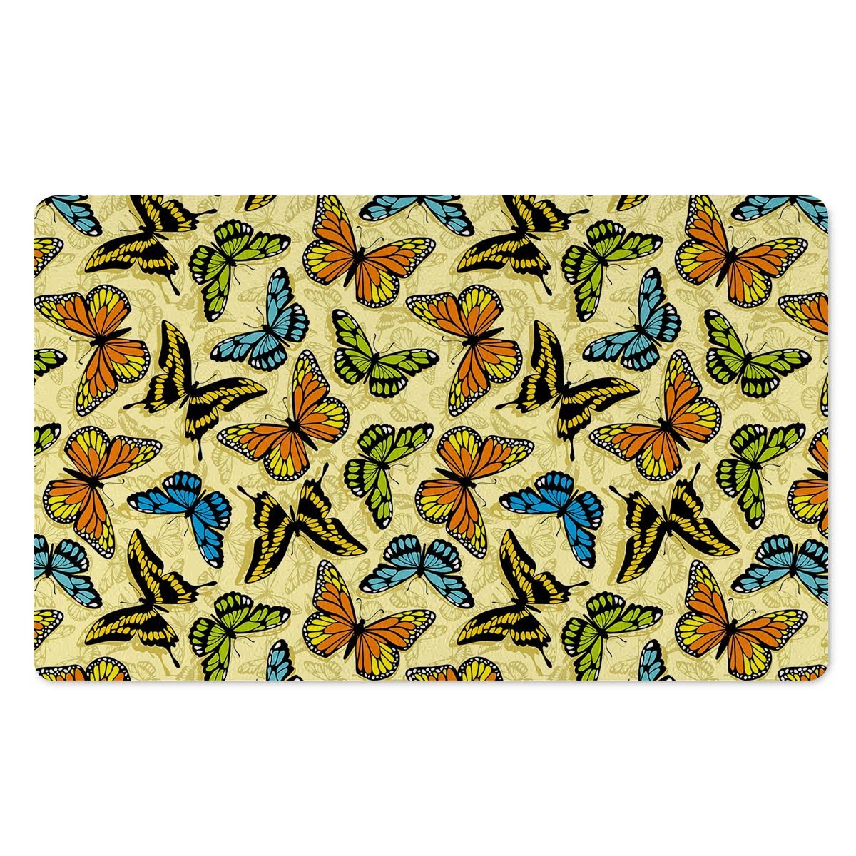 Yellow Butterfly Pattern Print Door Mat-grizzshop