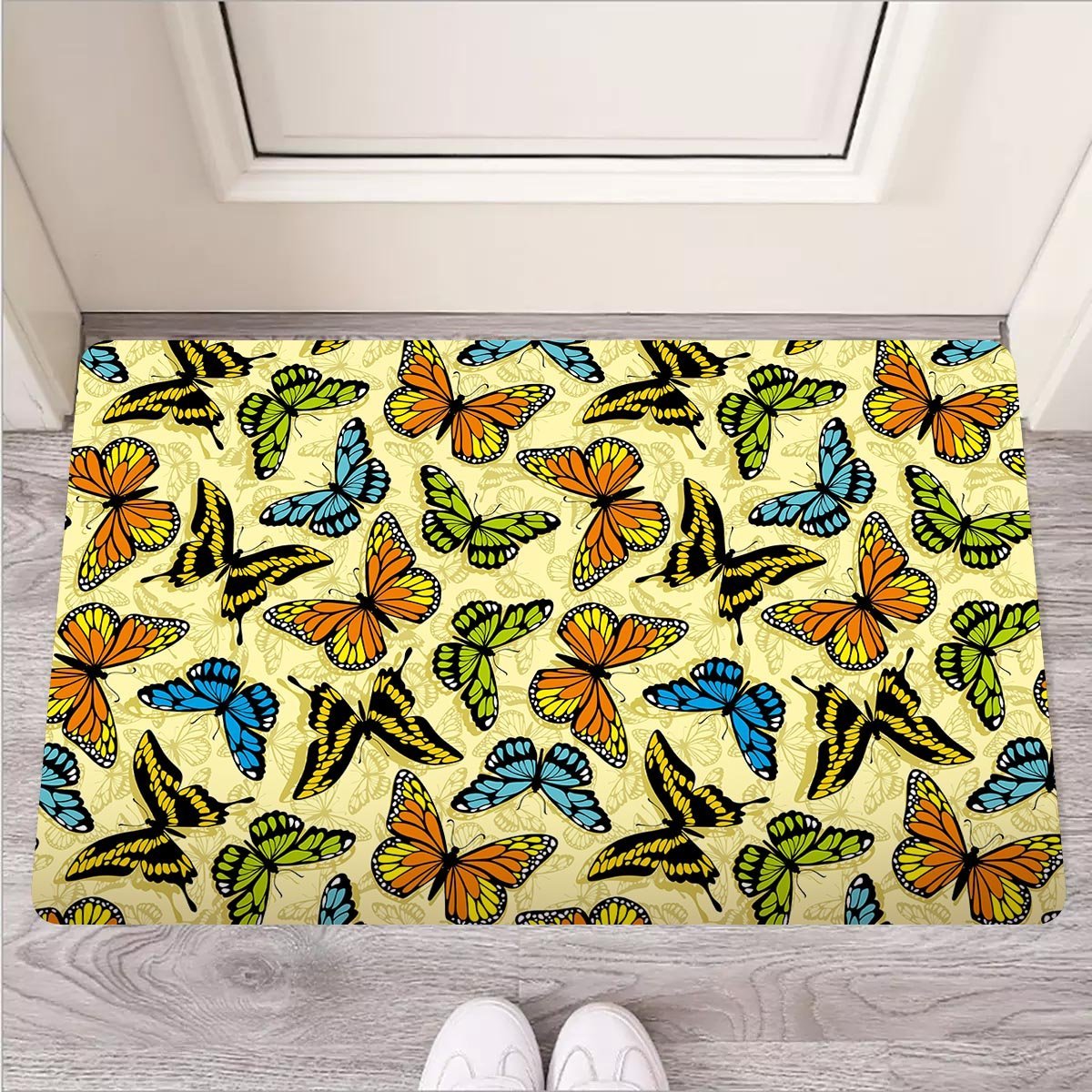 Yellow Butterfly Pattern Print Door Mat-grizzshop