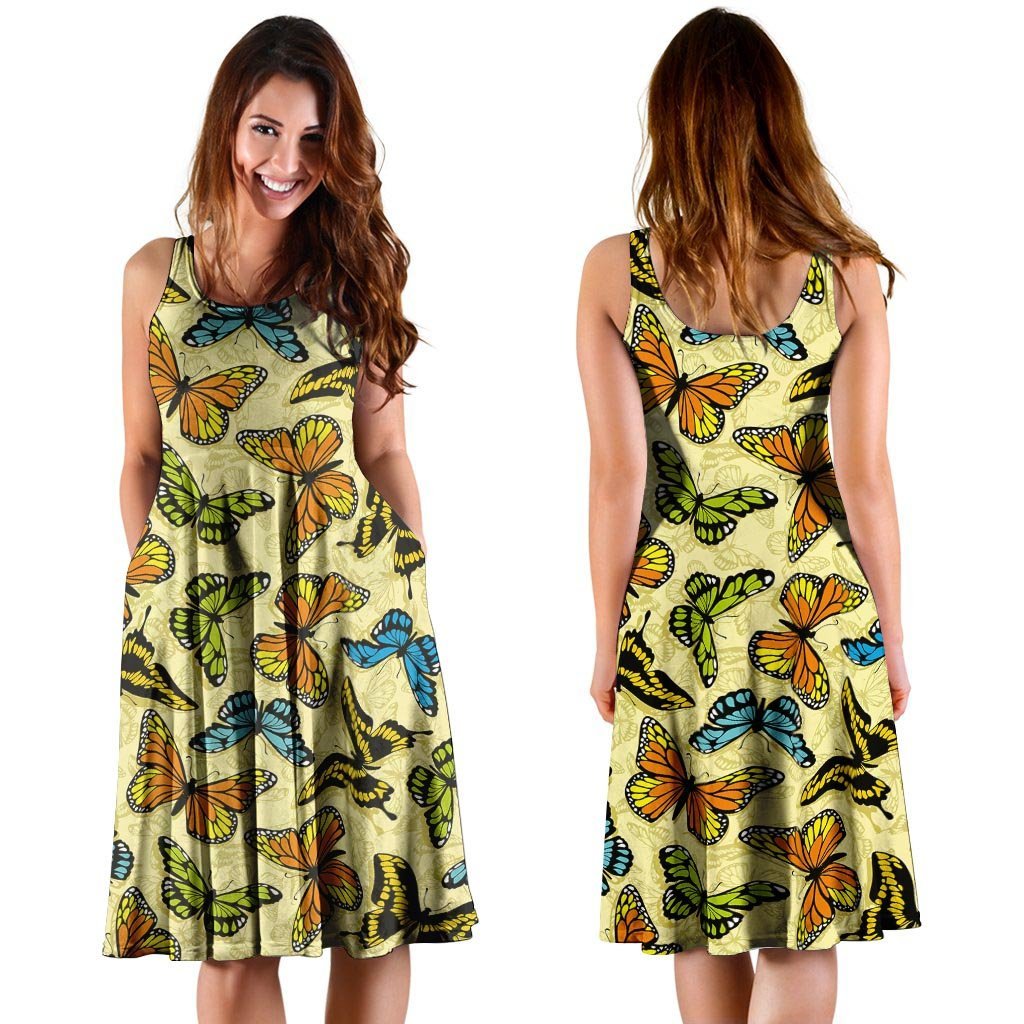 Yellow Butterfly Pattern Print Dress-grizzshop