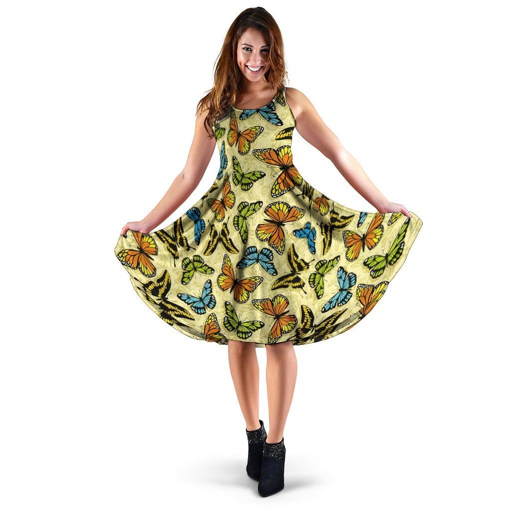 Yellow Butterfly Pattern Print Dress-grizzshop