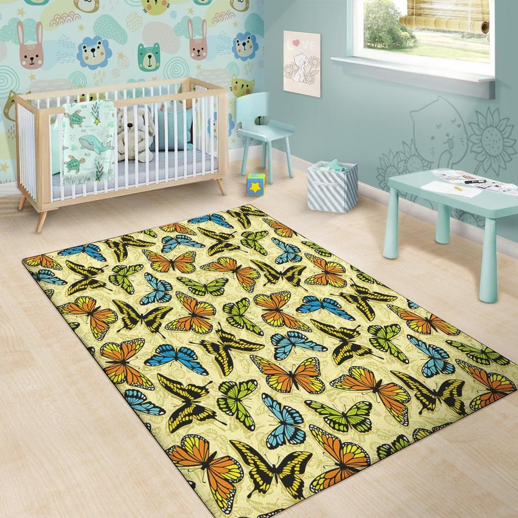 Yellow Butterfly Pattern Print Floor Mat-grizzshop