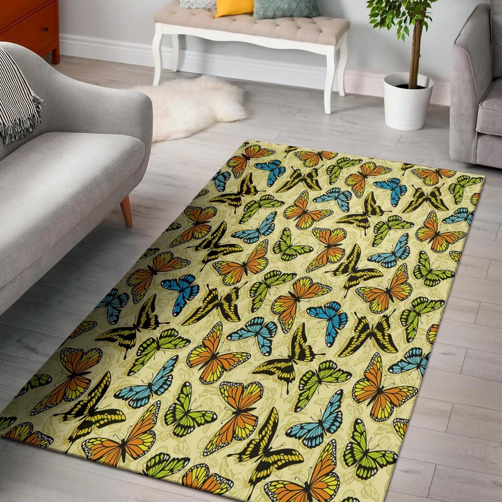 Yellow Butterfly Pattern Print Floor Mat-grizzshop
