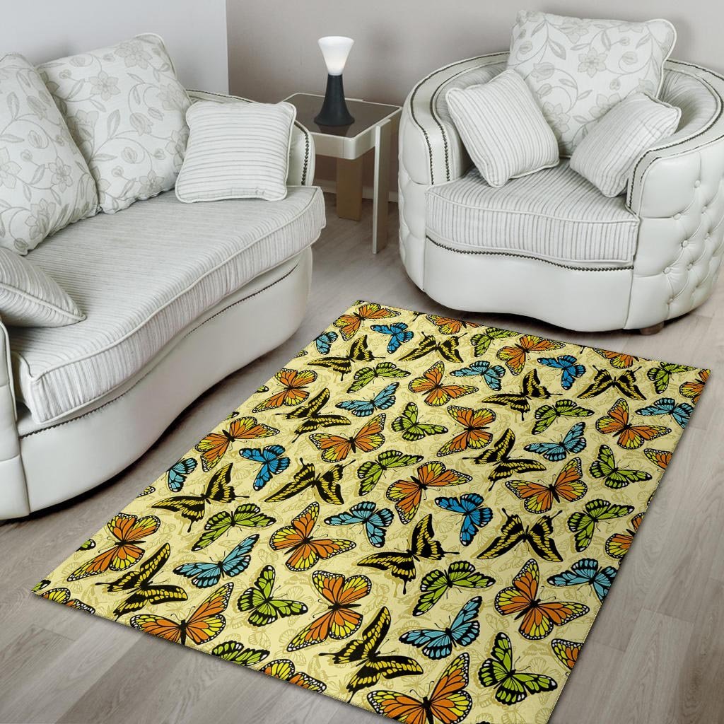 Yellow Butterfly Pattern Print Floor Mat-grizzshop