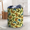 Yellow Butterfly Pattern Print Laundry Basket-grizzshop