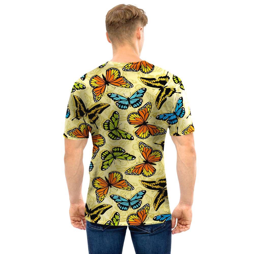 Yellow Butterfly Pattern Print Men T Shirt-grizzshop