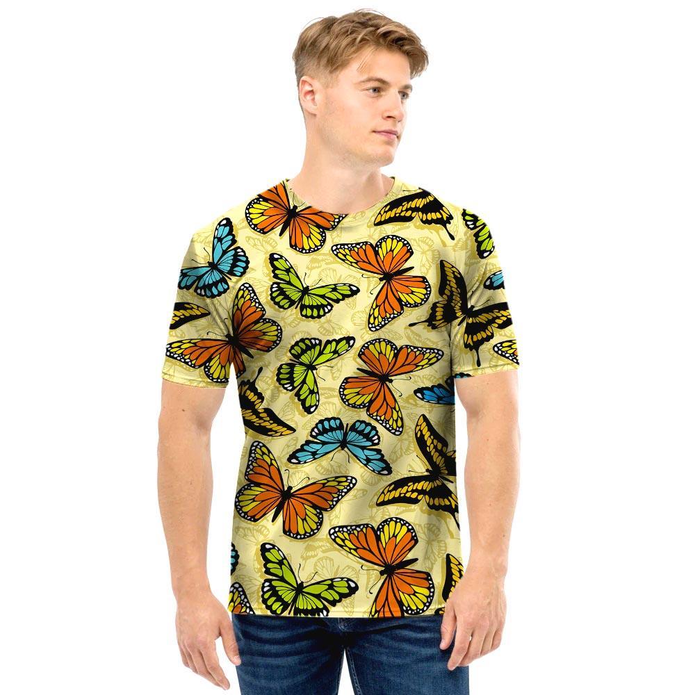 Yellow Butterfly Pattern Print Men T Shirt-grizzshop