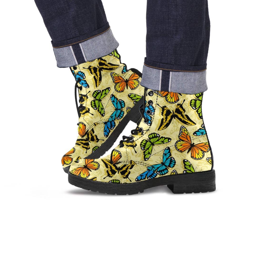 Yellow Butterfly Pattern Print Men's Boots-grizzshop
