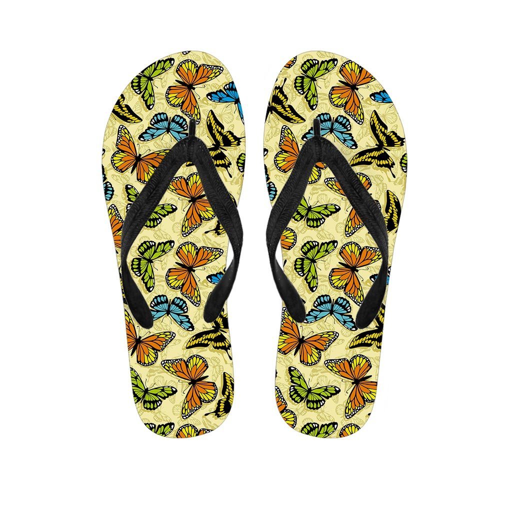 Yellow Butterfly Pattern Print Men's Flip Flops-grizzshop