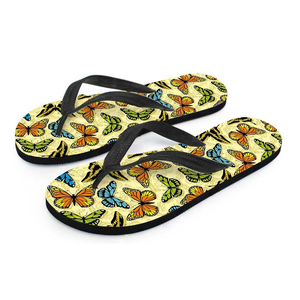 Yellow Butterfly Pattern Print Men's Flip Flops-grizzshop