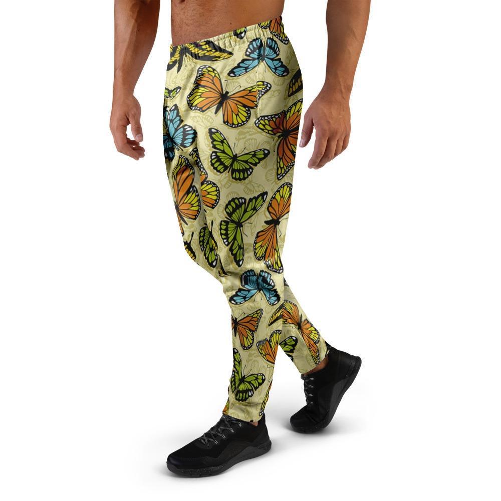 Yellow Butterfly Pattern Print Men's Joggers-grizzshop