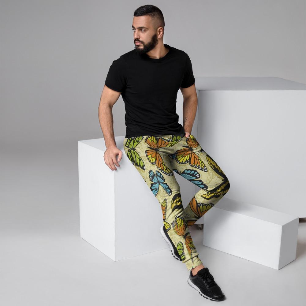 Yellow Butterfly Pattern Print Men's Joggers-grizzshop