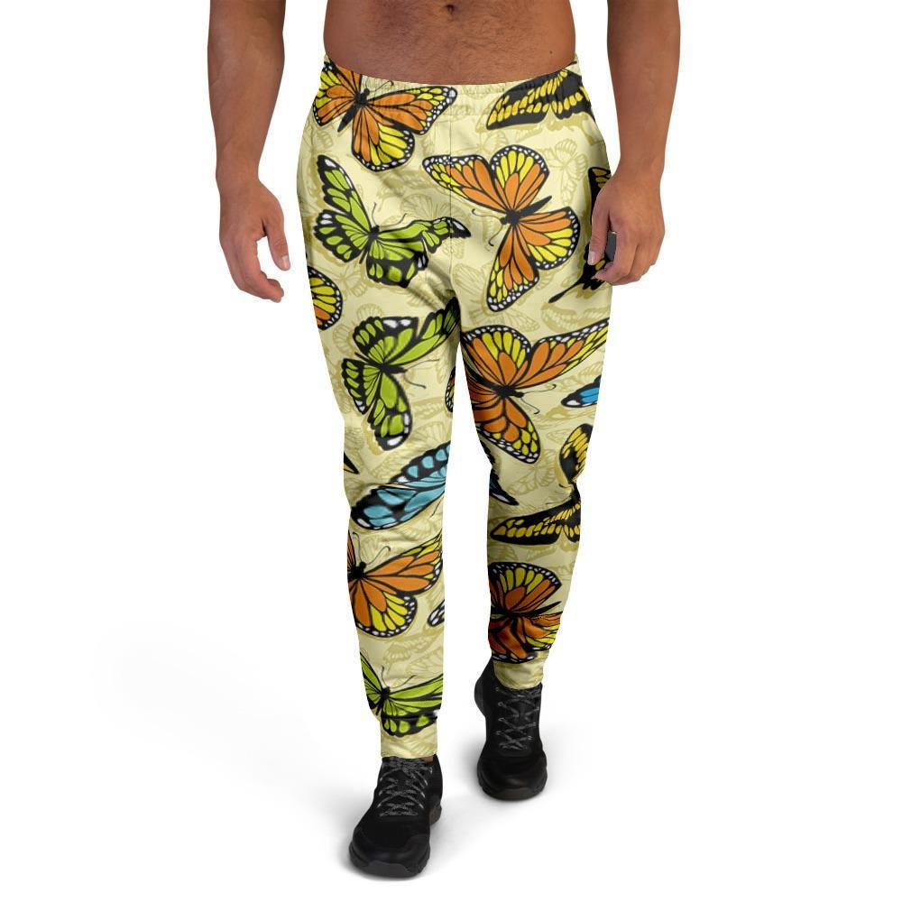 Yellow Butterfly Pattern Print Men's Joggers-grizzshop