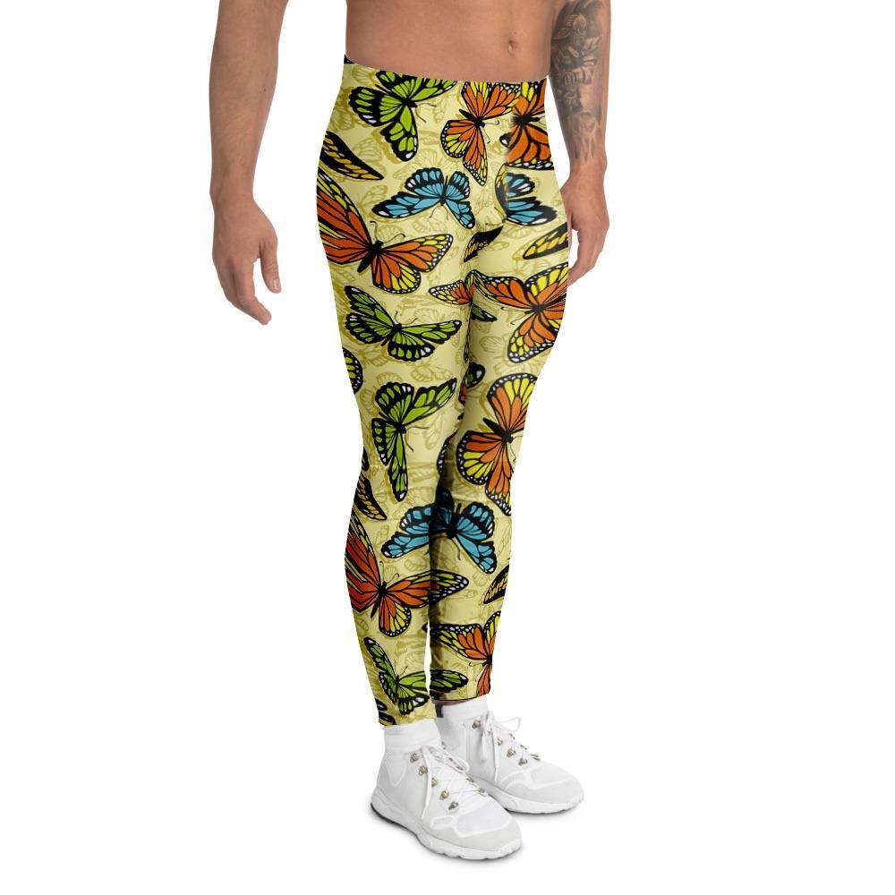 Yellow Butterfly Pattern Print Men's Leggings-grizzshop