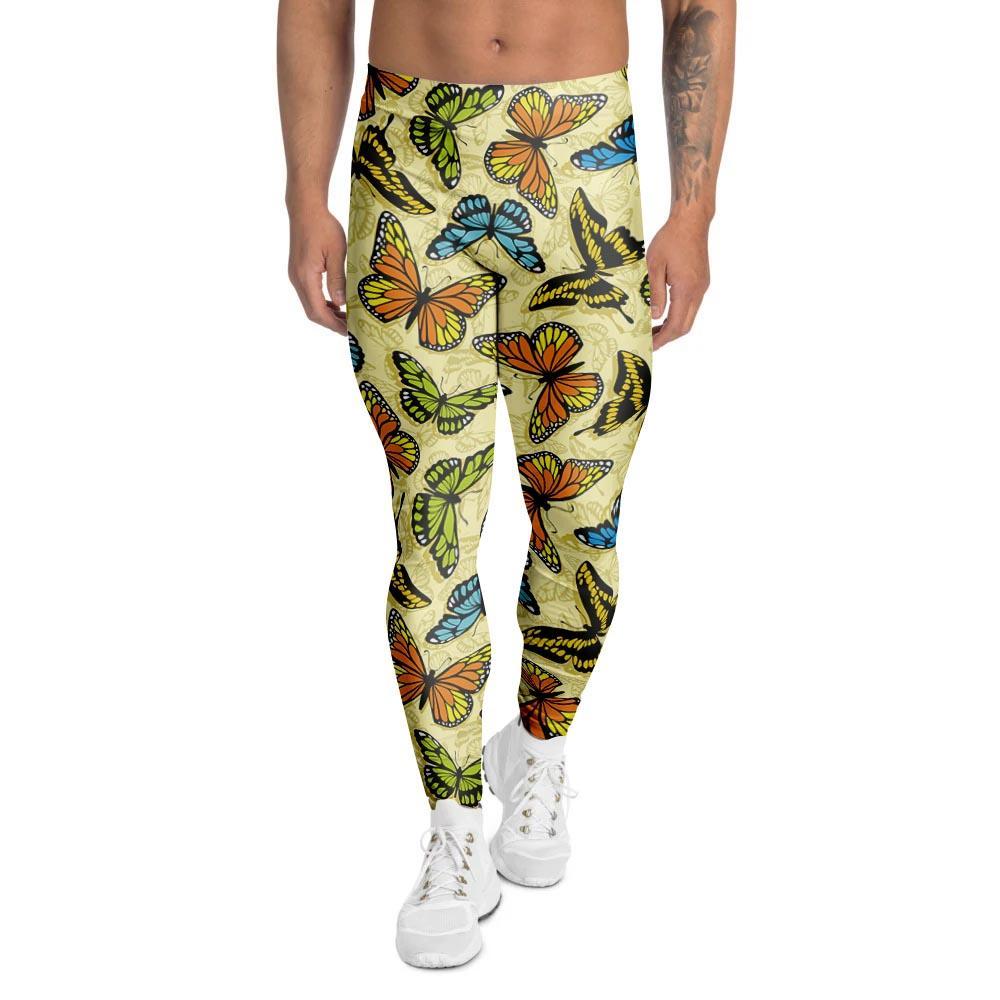 Yellow Butterfly Pattern Print Men's Leggings-grizzshop