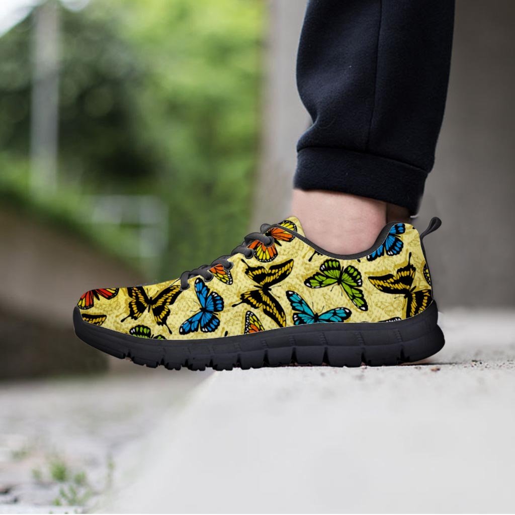 Yellow Butterfly Pattern Print Men's Sneakers-grizzshop